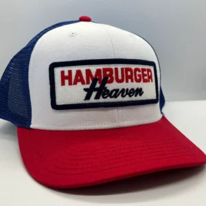 Red and blue hamburger-themed cap