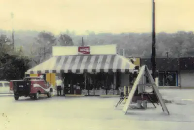Old-fashioned burger joint with awning